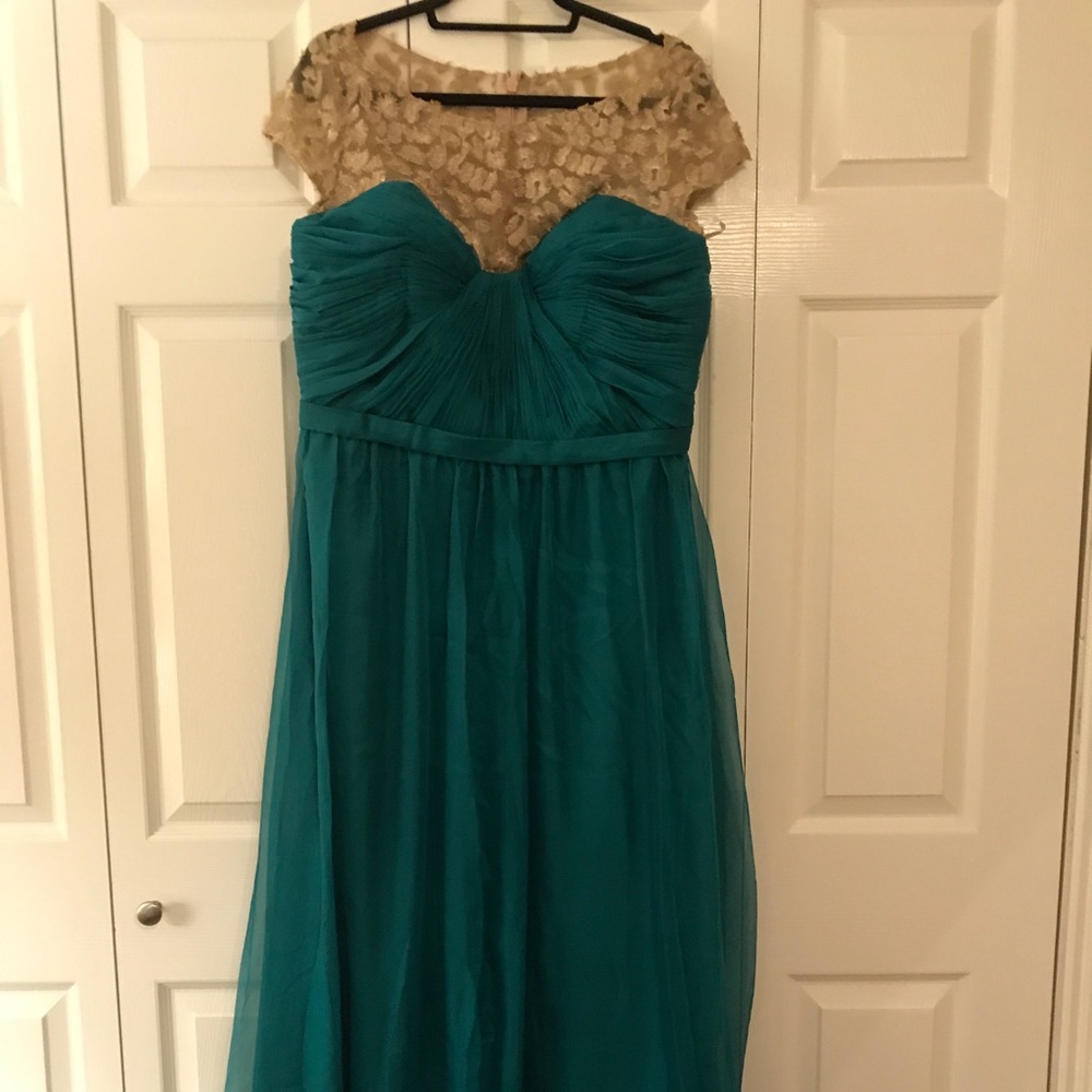 Emerald and gold prom dress